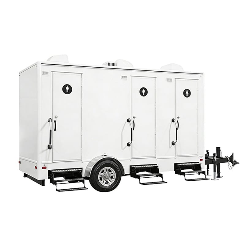 Three-stall luxury restroom trailer, full exterior view